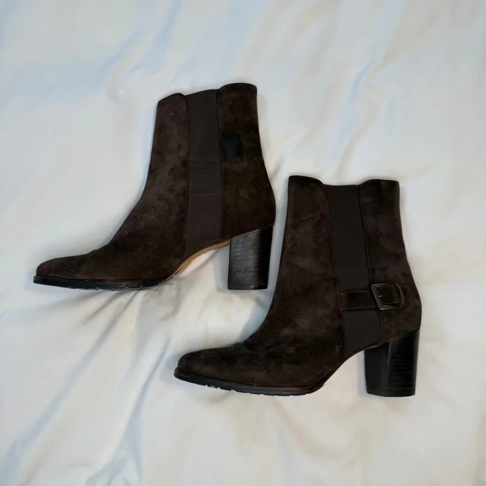 Cole Haan Callan Suede Dark Chocolate Brown Short Ankle Boot - 8